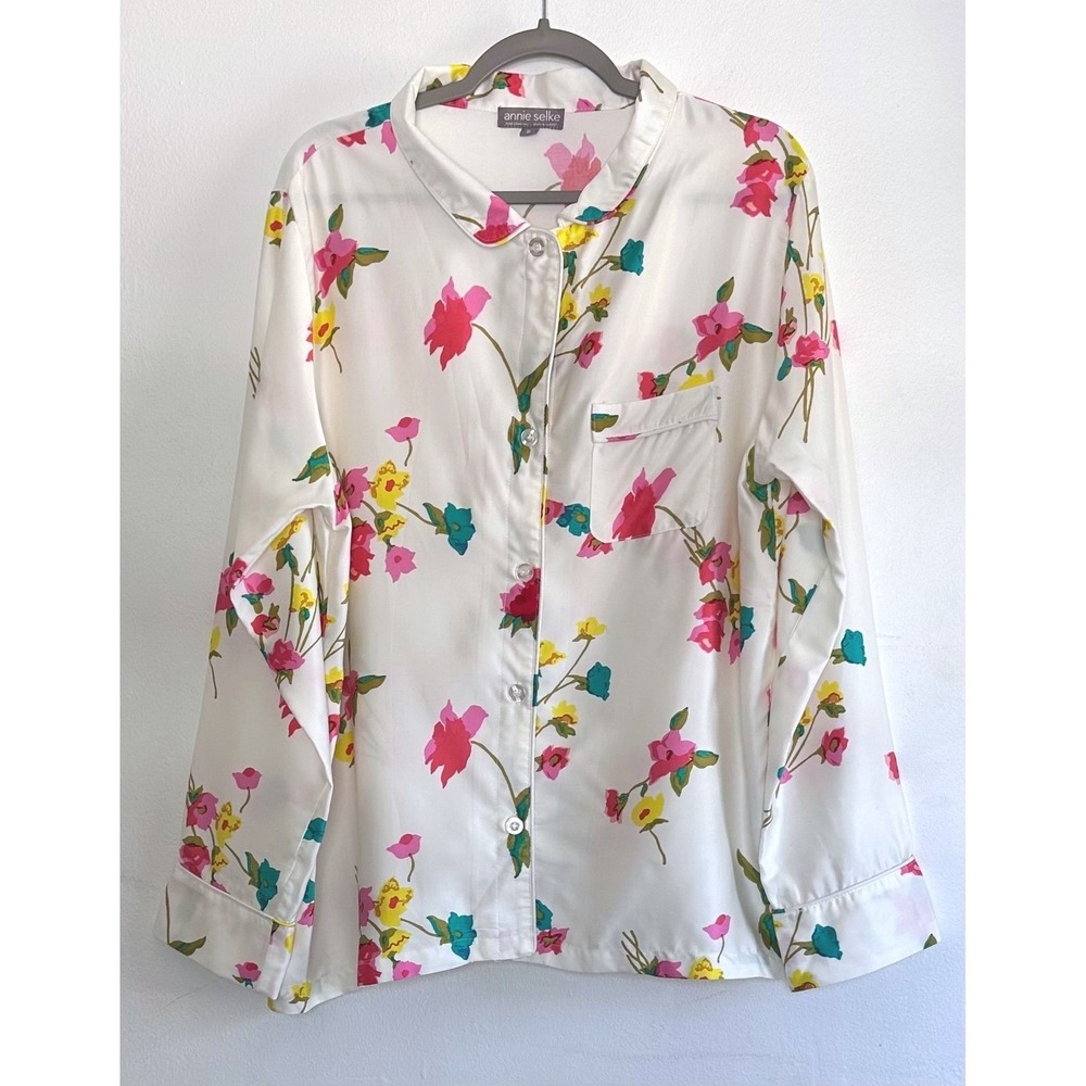 NWOT Annie Selke Pine Cone Hill Floral Pajama Top XL Comfy Silky Luxury Lounge‎
